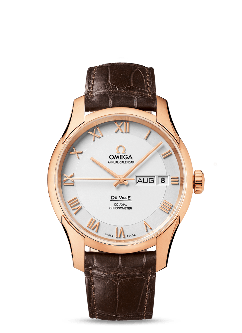 DE VILLE OMEGA CO-AXIAL ANNUAL CALENDAR 41 MM
 
 Red gold on leather strap