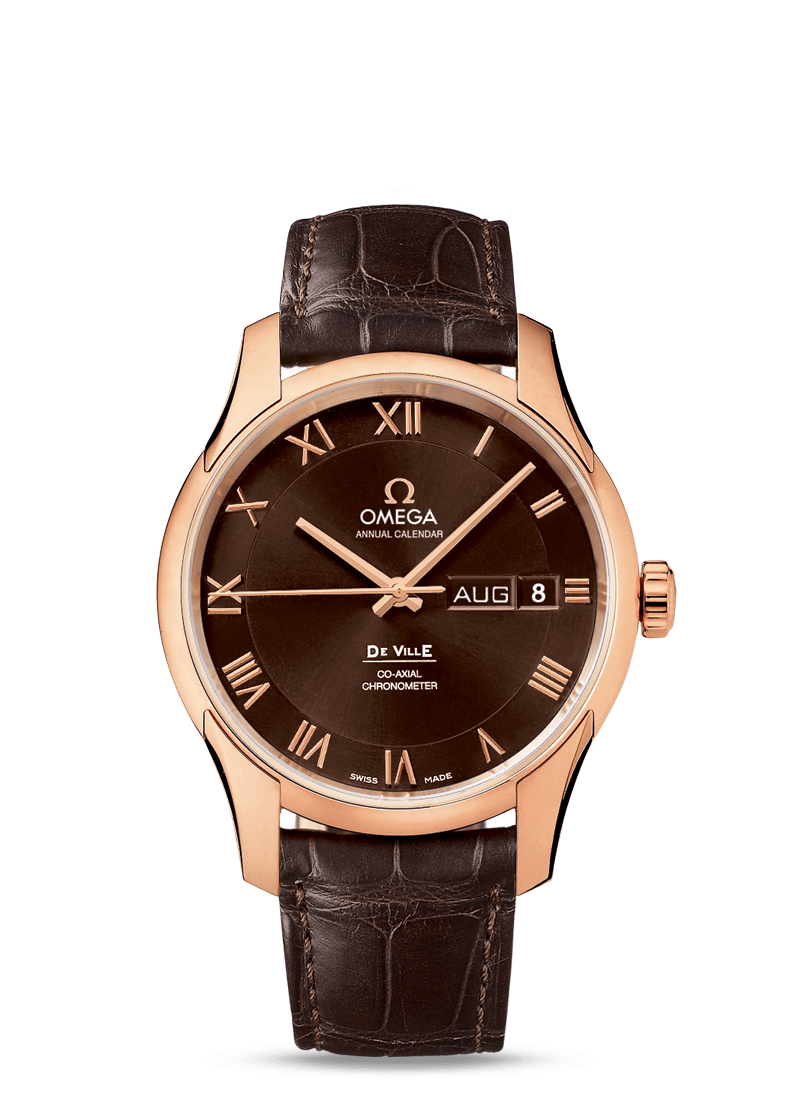 DE VILLE OMEGA CO-AXIAL ANNUAL CALENDAR 41 MM
 
 Red gold on leather strap