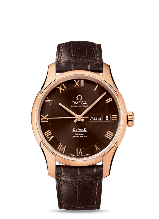 DE VILLE OMEGA CO-AXIAL ANNUAL CALENDAR 41 MM
 
 Red gold on leather strap