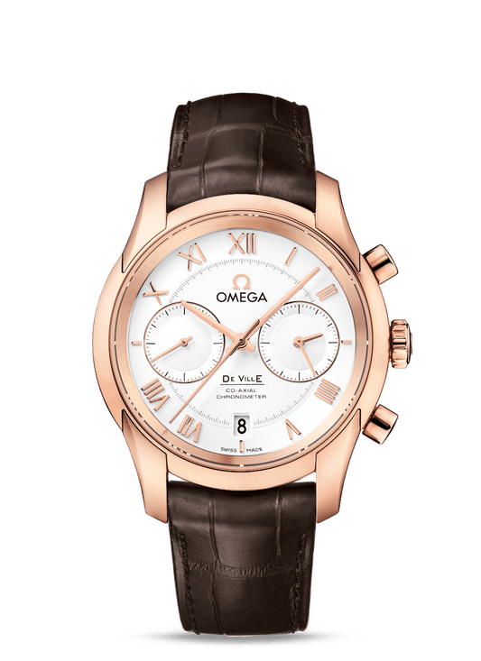 DE VILLE OMEGA CO-AXIAL CHRONOGRAPH 42 MM
 
 Red gold on leather strap