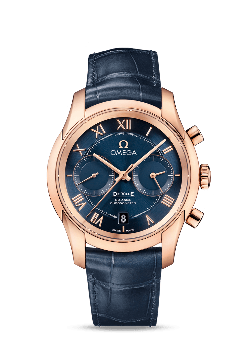 DE VILLE OMEGA CO-AXIAL CHRONOGRAPH 42 MM
 
 Red gold on leather strap