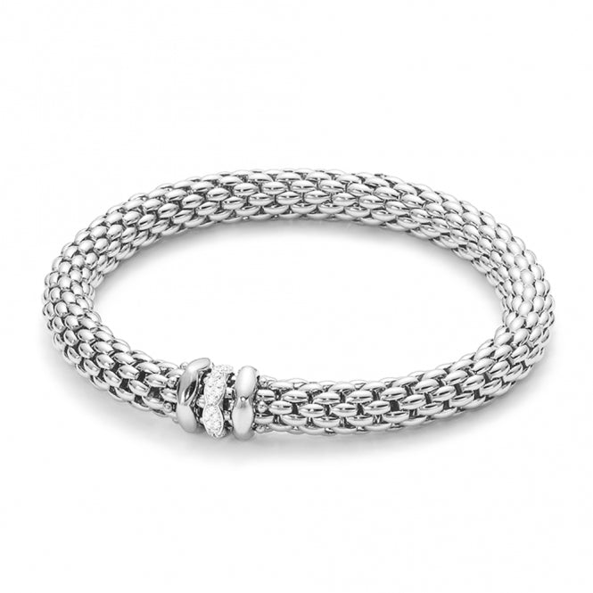 Fope Love Nest 18ct White Gold Bracelet with Plain & Diamond Set Rondels