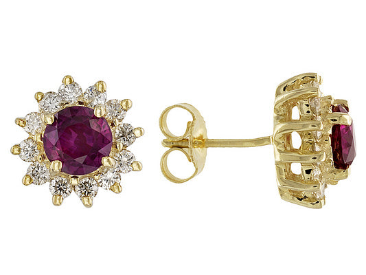 Gold Ruby and Diamond Earrings