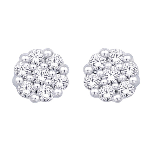 14K White Gold 1/4 Ct.tw. Diamond Flower Studs Earring
