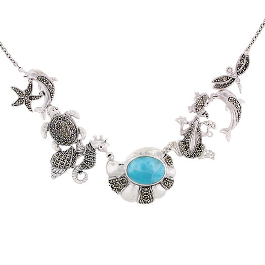 Beautiful Larimar Necklace in Sterling Silver