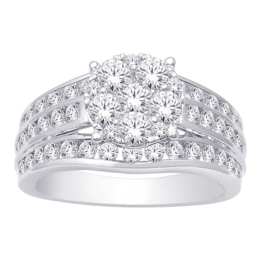 14K White Gold 3.00 ct.tw. Diamond Flower Ladies Ring