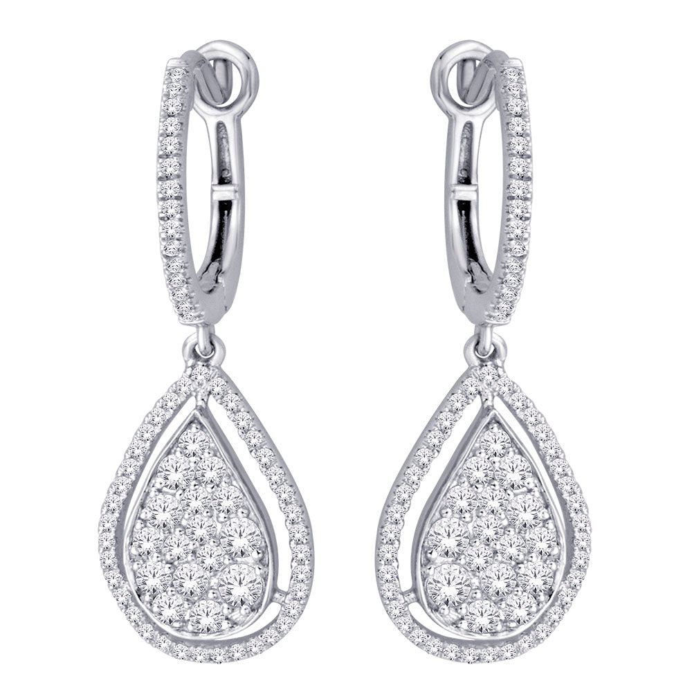 14K White Gold 9/10 ct.tw. Diamond Hoop Earrings