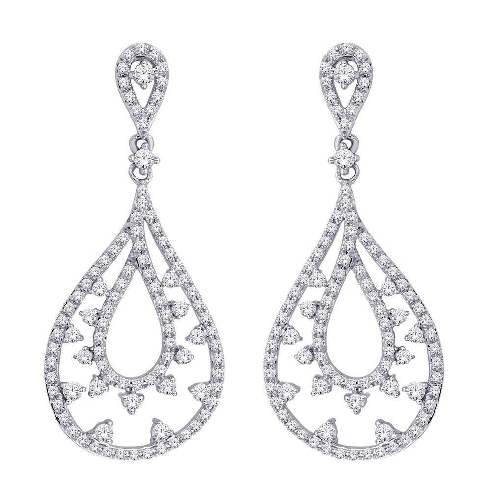 14K White Gold 3/4 ct.tw. Diamond Dangle Earrings