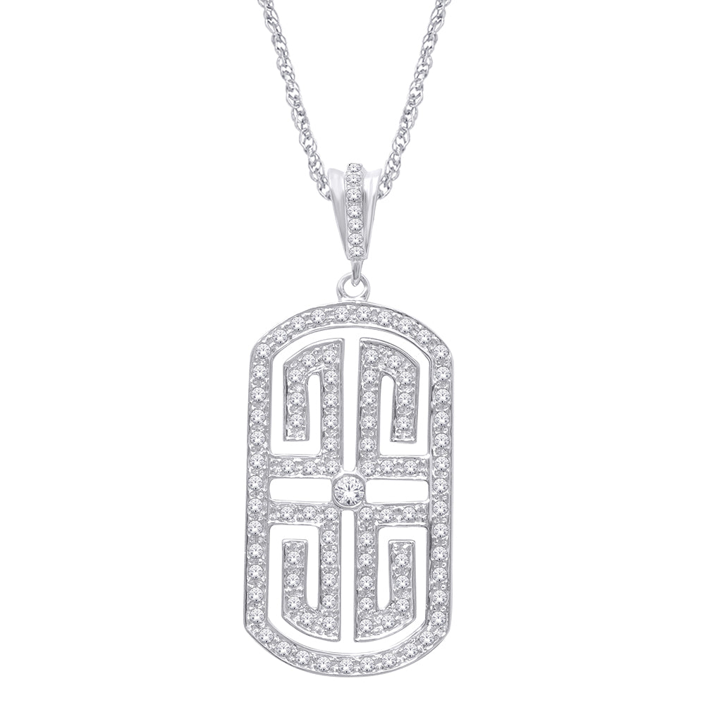 14K White Gold 7/10 ct.tw. Diamond Dog Tag Pendant