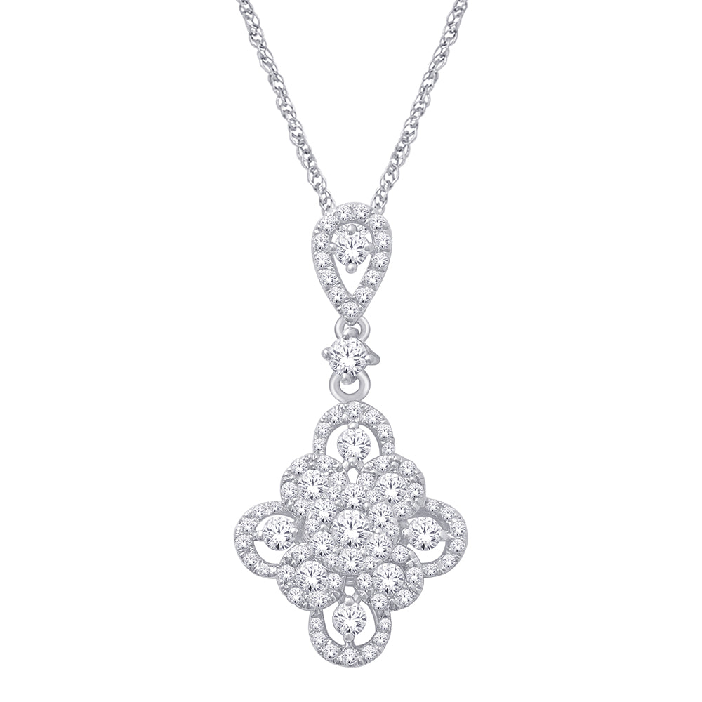 14K White Gold 3/4 ct.tw. Diamond Dangle Pendant