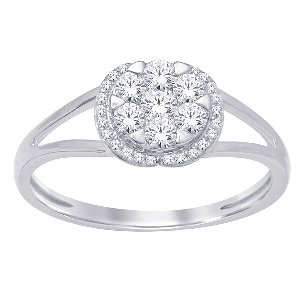 14K White Gold 1/2 ct.tw. Diamond Flower Ring