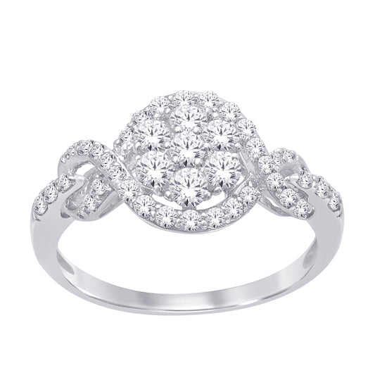 14K White Gold 5/6 ct.tw. Diamond Flower Ring