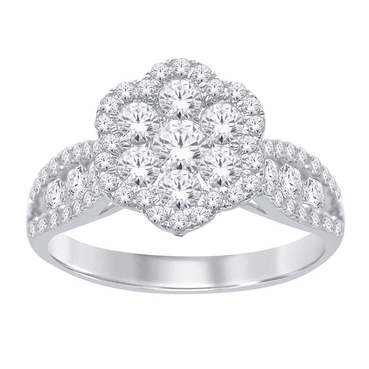 14K White Gold 1 5/8 ct.tw. Diamond Flower Ring