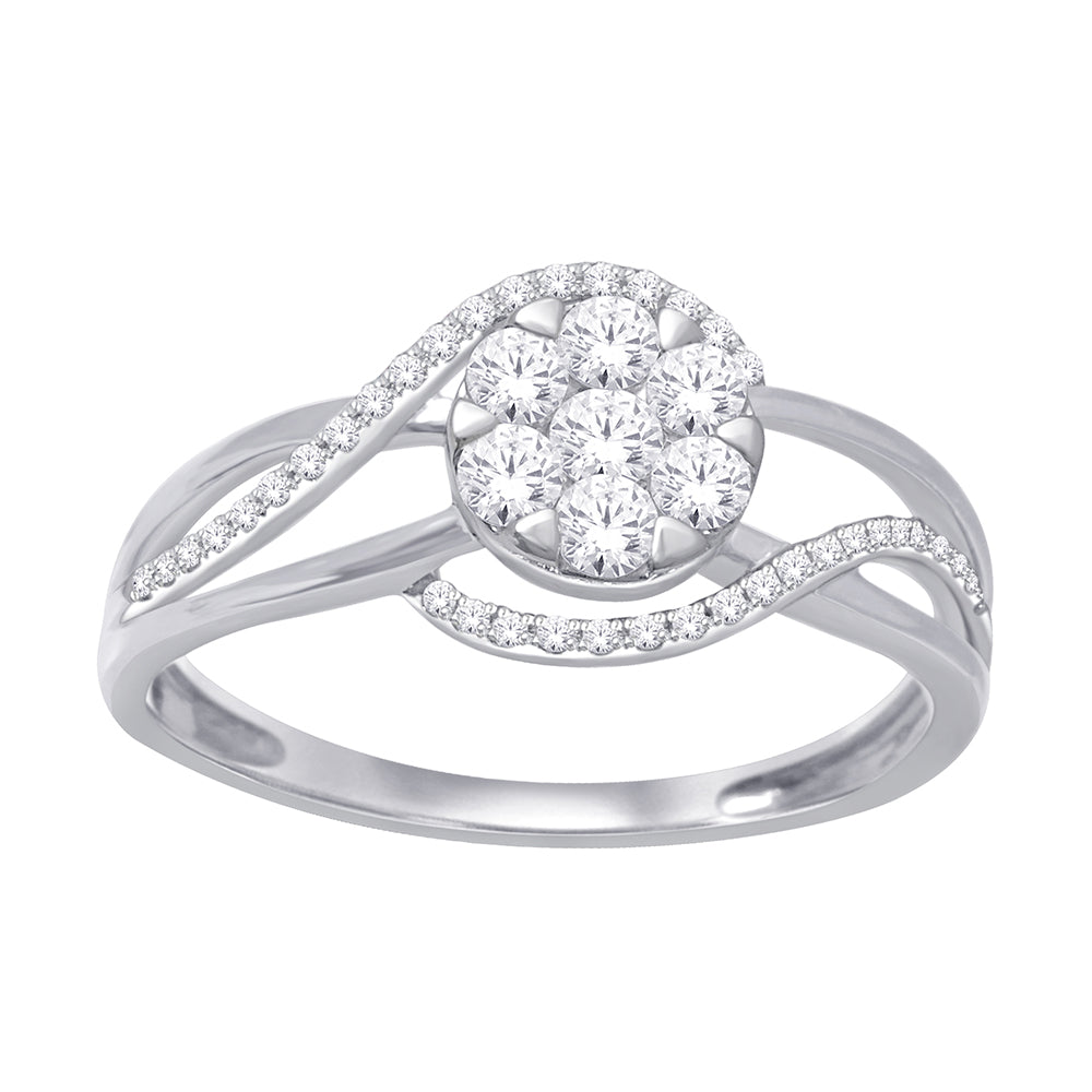 14K White Gold 1/2 ct.tw. Diamond Flower Ring