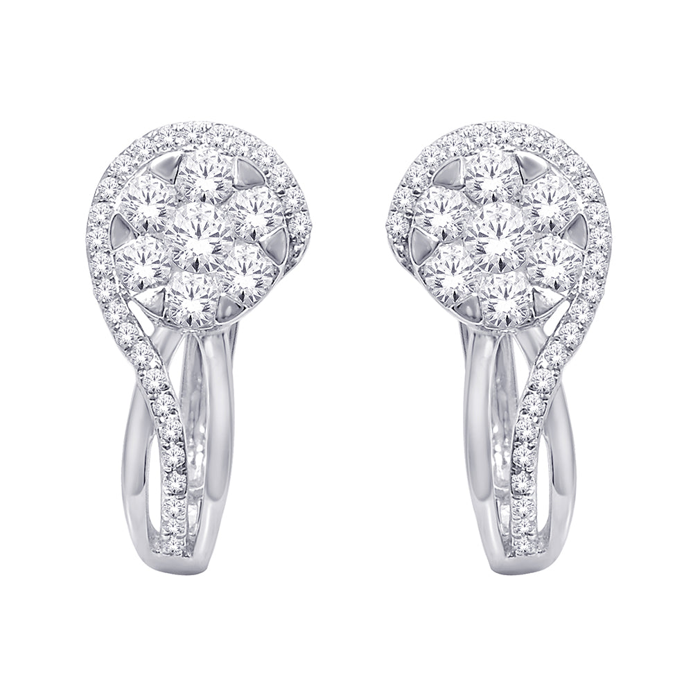 14K White Gold 3/4 ct.tw. Diamond Flower Earrings