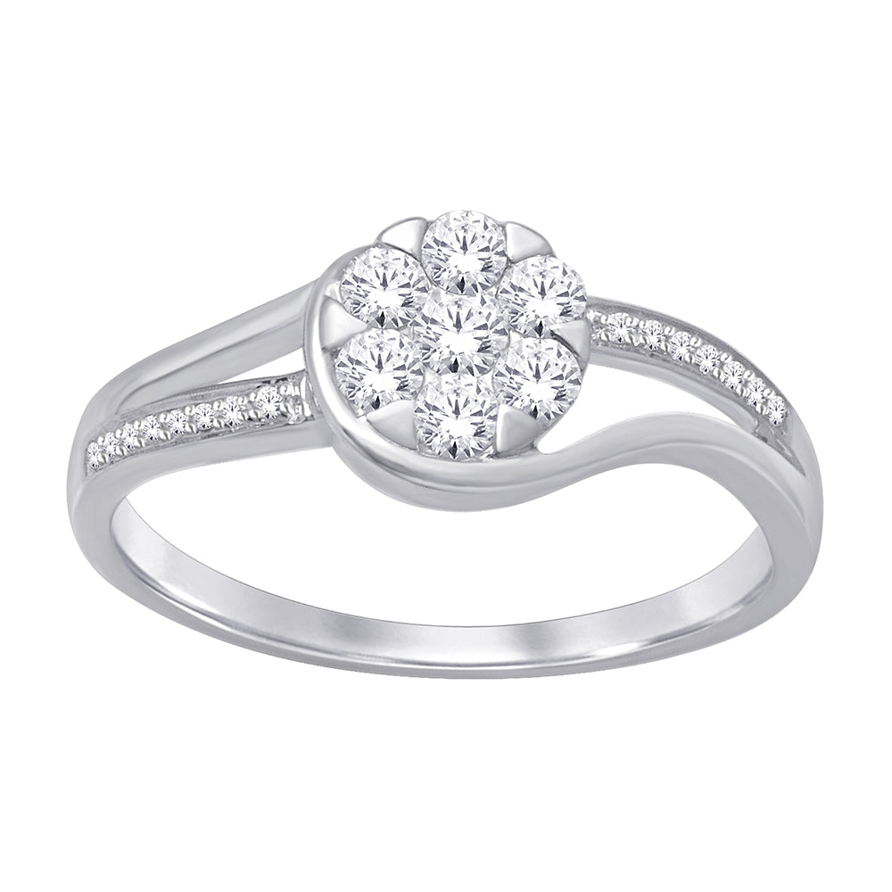 14K White Gold 2/5 ct.tw. Diamond Flower Ring