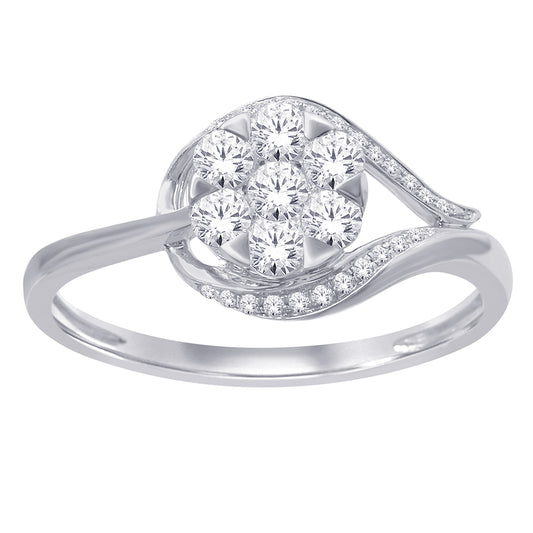 14K White Gold 1/2 ct.tw. Diamond Flower Ring