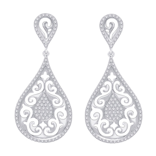 14K White Gold 1/2 ct.tw. Diamond Dangle Earrings