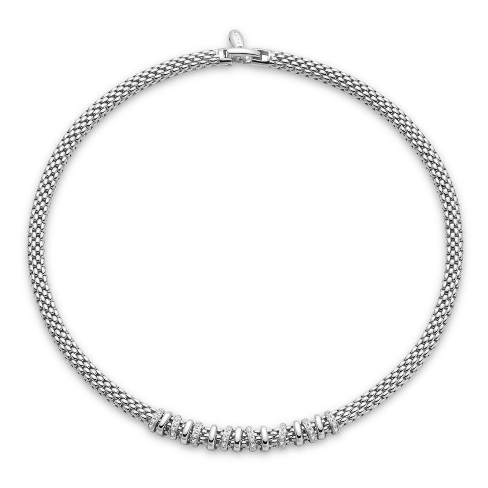 Fope Virginia 18ct White Gold Necklace with Plain & Diamond Set Rondels