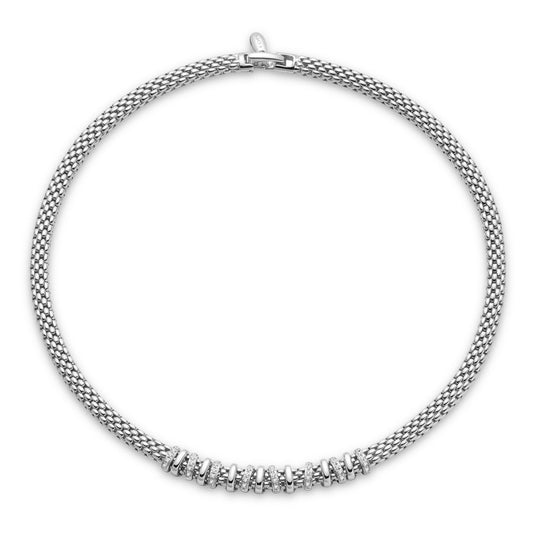 Fope Virginia 18ct White Gold Necklace with Plain & Diamond Set Rondels