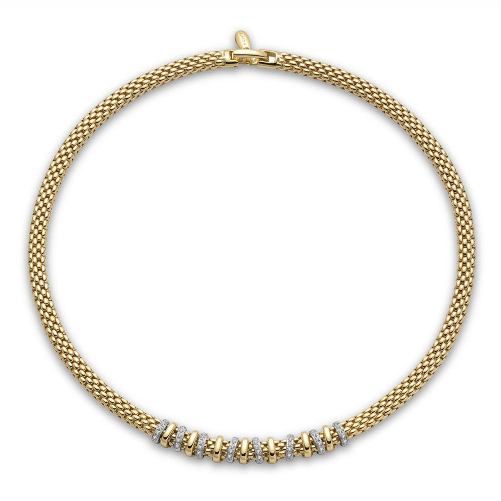 Fope Virginia 18ct Yellow Gold Necklace With Plain & Diamond Set Rondels