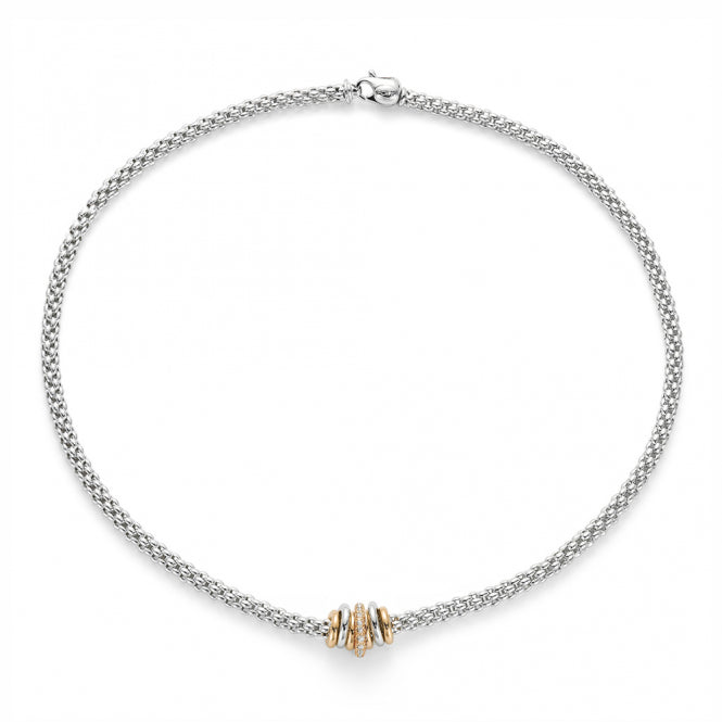 Fope Flex'it Solo 18ct White Gold Necklace with 18ct Rose Gold & Diamond Rondels