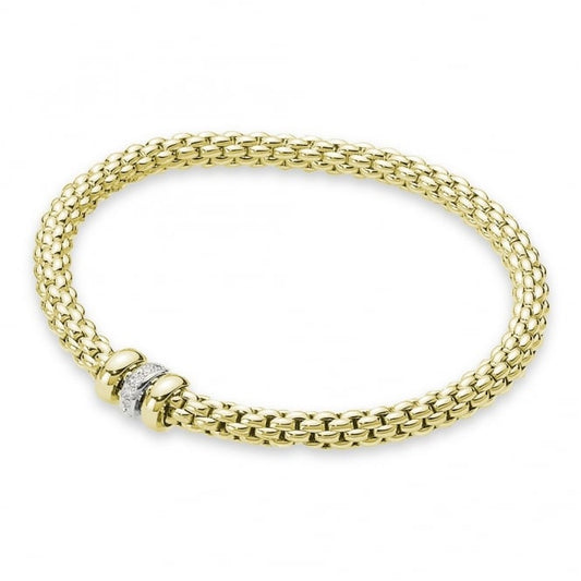 Fope Flex'it Solo 18ct Yellow Gold Bracelet With Plain & Diamond Set Rondels