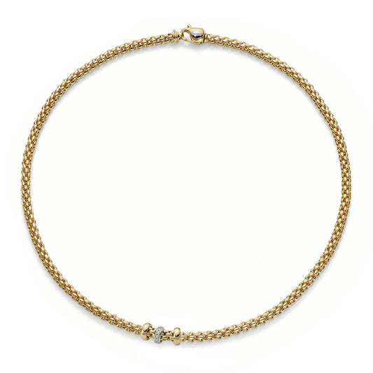 Fope Solo 18ct Yellow Gold Necklace With Plain & Diamond Set Rondels