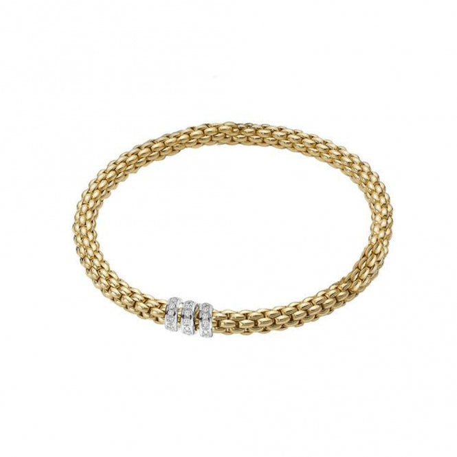 Fope Flex'it SOLO 18ct Yellow Gold Bracelet With Diamond Set Rondels