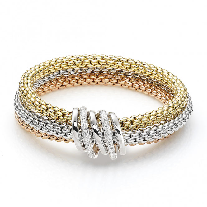 Fope Mialuce 18ct Three Colour Gold Bracelet With Diamond And Plain Bars