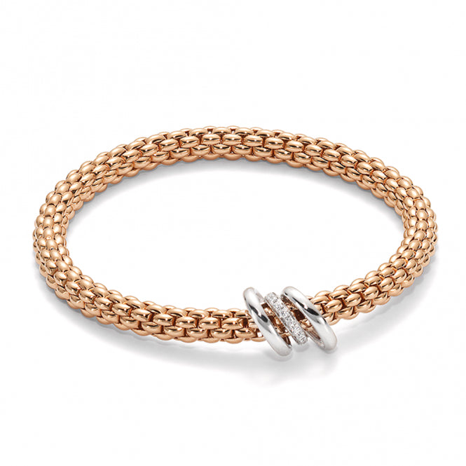 Fope Solo 18ct Rose Gold Bracelet with Plain & Diamond Set Rondels