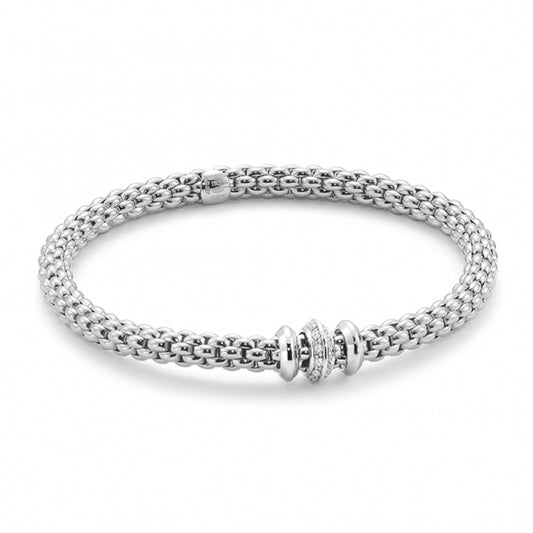 Fope Flex-It SOLO 18ct White Gold Diamond Set Rondel Bracelet