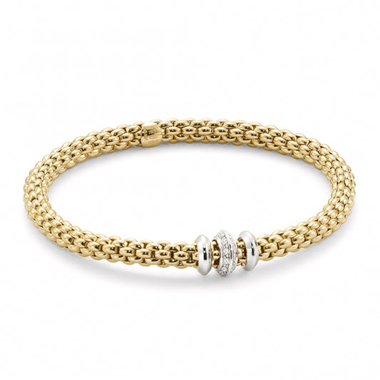 Fope Flex-It SOLO 18ct Yellow Gold Diamond Set Rondel Bracelet