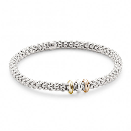 Fope Flex-It Solo 18ct White Gold Bracelet With Three Colour Plain Rondels