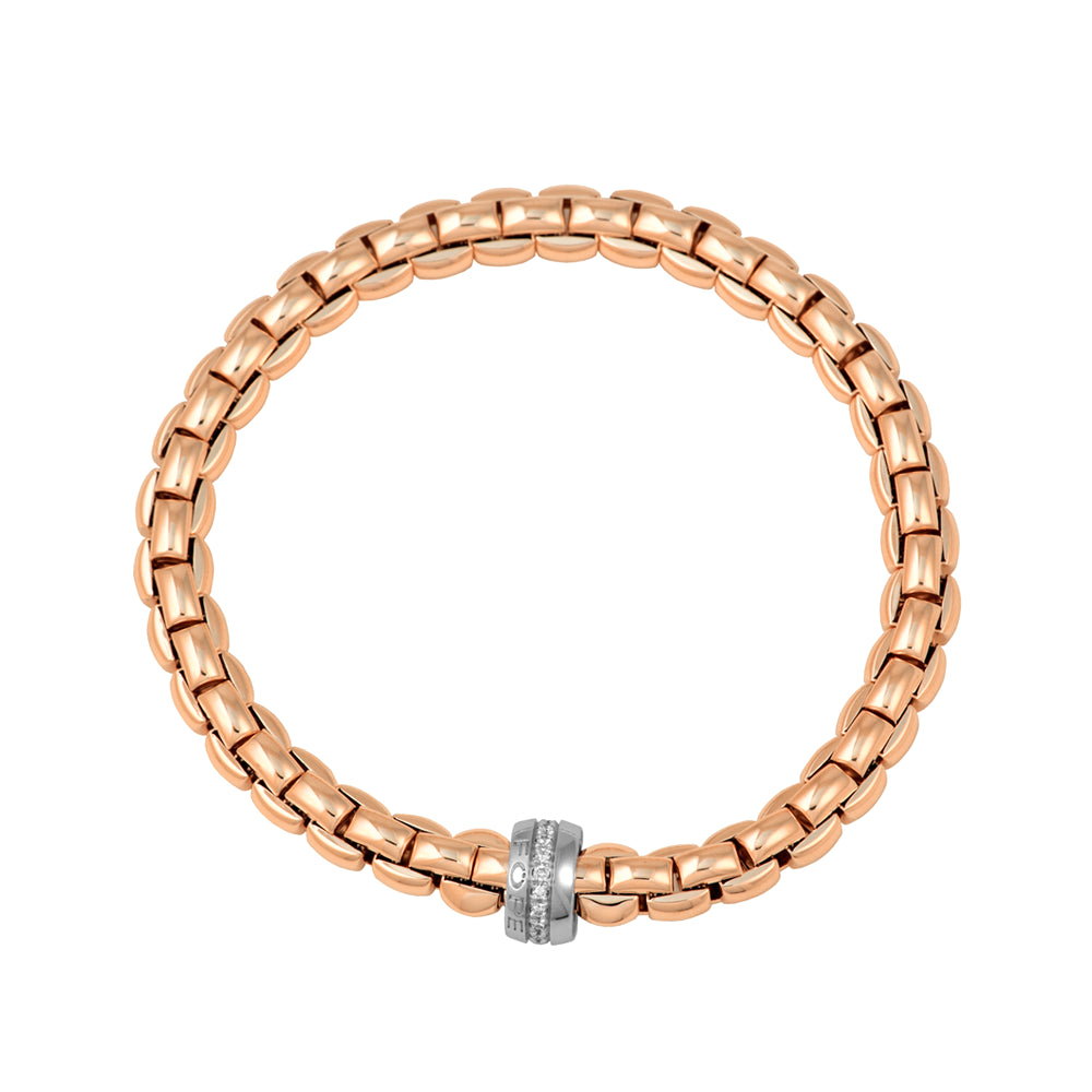 Fope Flex'it Eka 18ct Rose Gold Bracelet With White Gold Diamond Set Rondel
