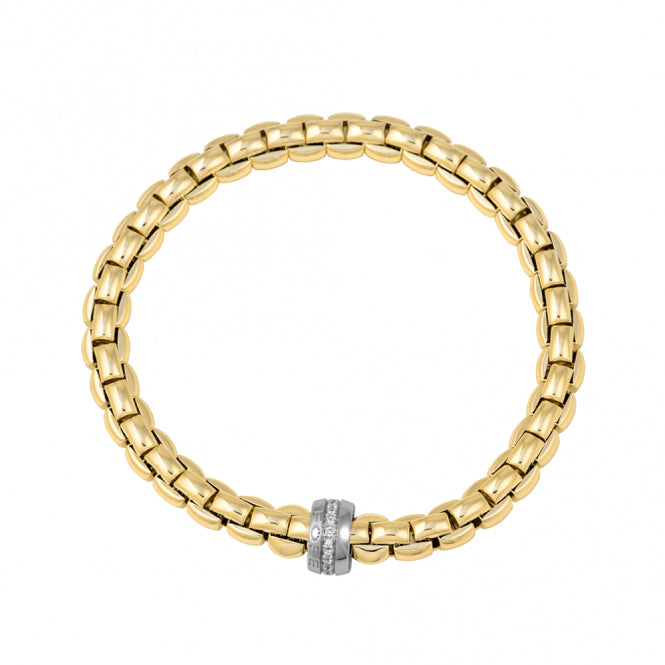 Fope Flex'it Eka 18ct Yellow Gold Bracelet With 18ct White Gold Diamond Set Rondel