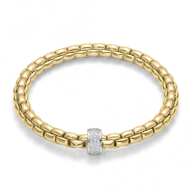 Fope Flex'it Eka 18ct Yellow Gold Bracelet With White Gold Diamond Set Rondel