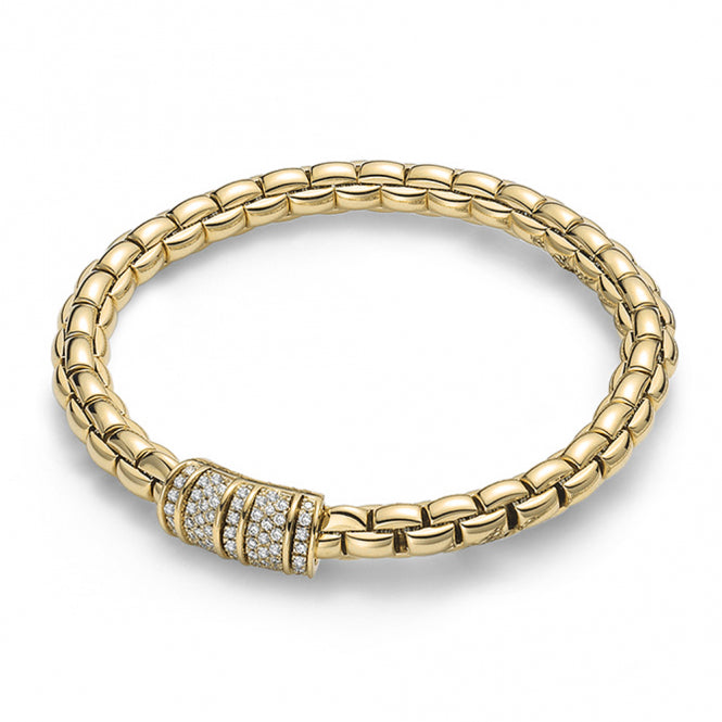 Fope 18ct Yellow Gold Flex'it Eka Pave Set Diamond Bracelet