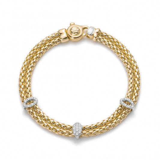 Fope Ines 18ct Yellow Gold Double Row Bracelet With White Gold Diamond Set Rondels