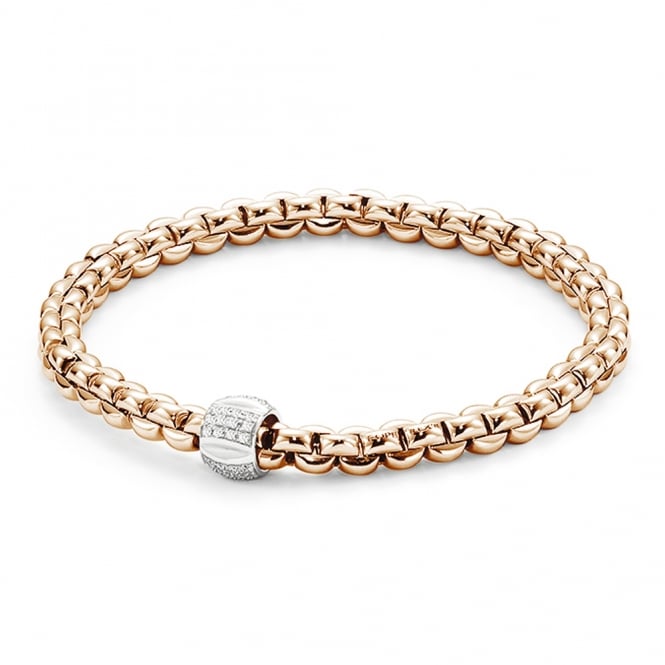 Fope Flex-It Olly 18ct Rose Gold Pave Diamond Set Bracelet