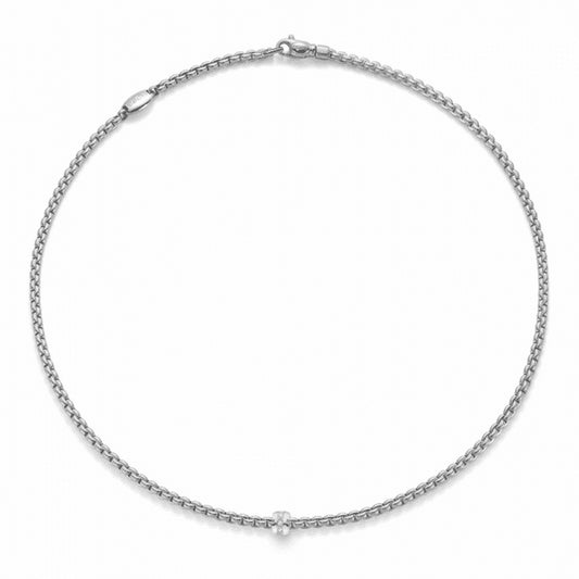 Fope Eka Tiny 18ct White Gold Necklace with 18ct White Gold Diamond Set Rondel