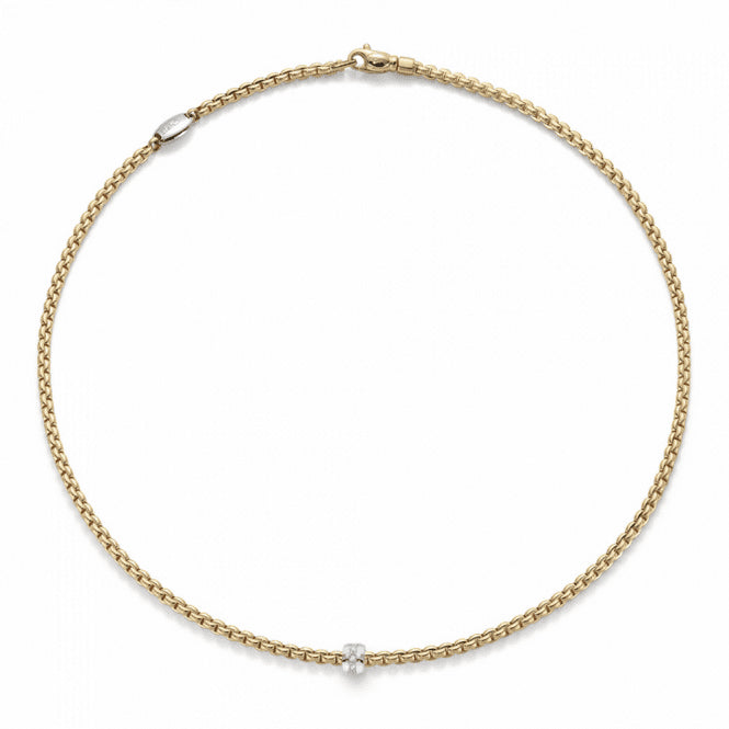 Fope Eka Tiny 18ct Yellow Gold Necklace with 18ct White Gold Diamond Set Rondel