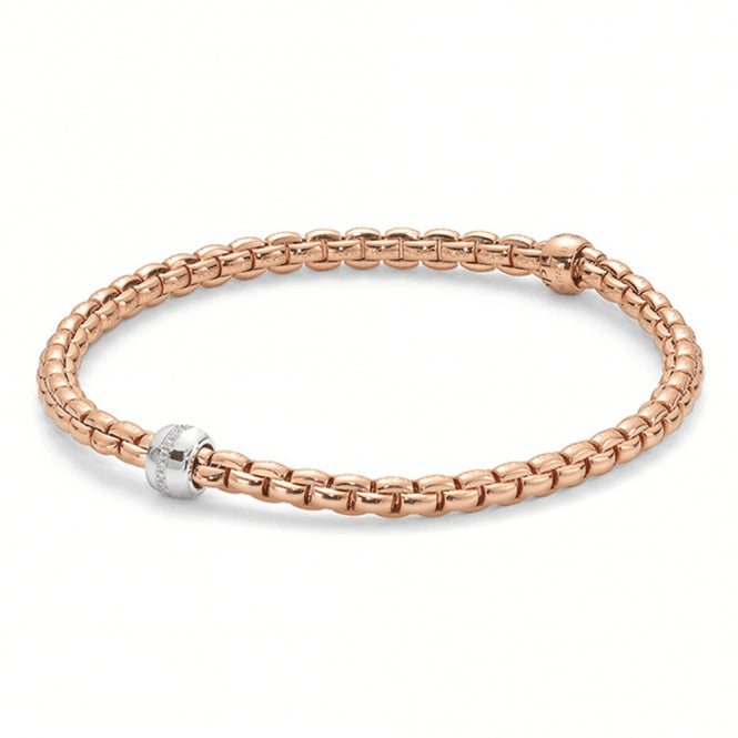 Fope Eka Tiny 18ct Rose Gold Flex'it Bracelet with Diamond Set Rondel