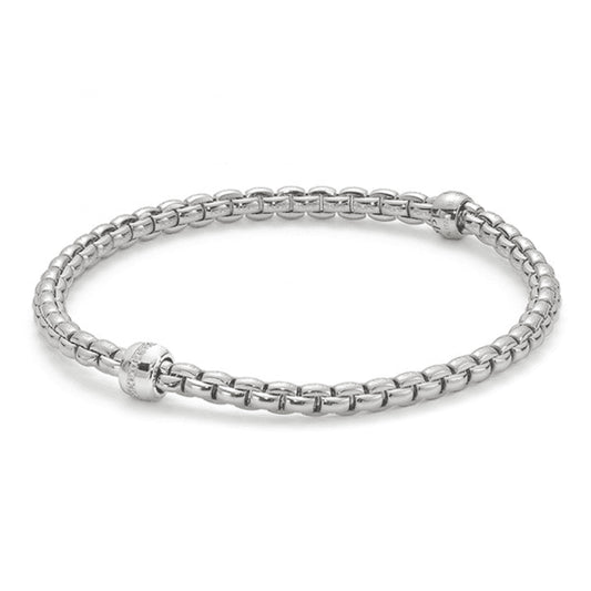 Fope Eka Tiny 18ct White Gold Flex'it Bracelet with Diamond Set Rondel