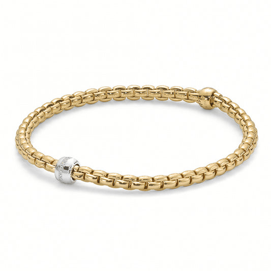 Fope Eka Tiny 18ct Yellow Gold Flex'it Bracelet with Diamond Set Rondel