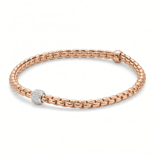 Fope Fope Eka Tiny 18ct Rose Gold Flex'it Bracelet with Diamond Pave Set Rondel