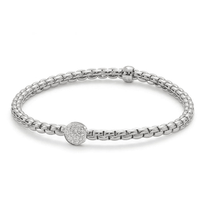 Fope Fope Eka Tiny 18ct White Gold flex'it Bracelet with Diamond Pave Set Disc