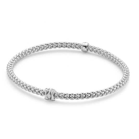 Fope Prima 18ct White Gold Flex'it Bracelet with Diamond Set Rondel