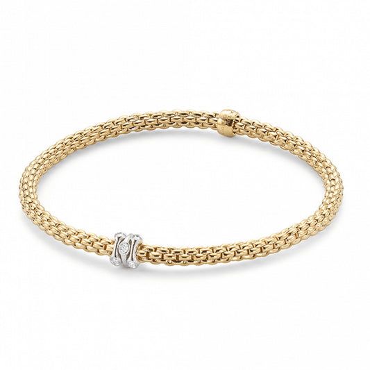 Fope Prima 18ct Yellow Gold Flex'it Bracelet with Diamond Set Rondel