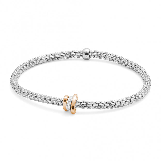 Fope Prima 18ct White Gold Flex It Bracelet with Diamond Set And Plain Rondels